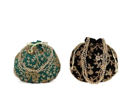 Combo of Black & Green Color Designer Embroidered Potli Bag