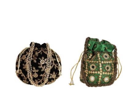 Combo of Gold & Black Color Designer Embroidered Potli Bag