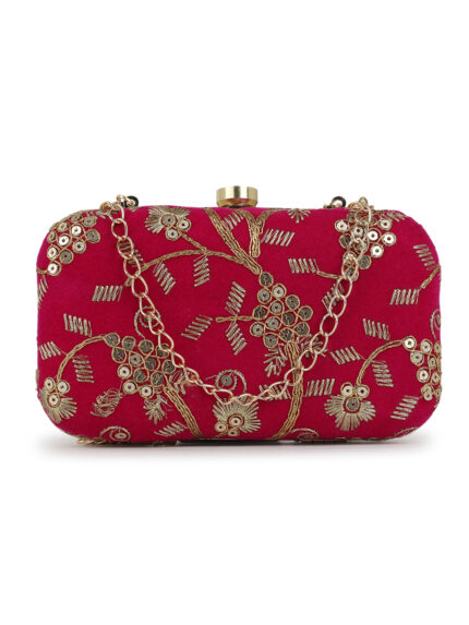 Pink Embroidered Box Clutch For Girls and womens