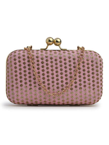 Pink & Gold Embroidered Box Clutches For Girls and womens